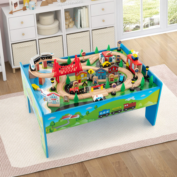 80-Piece Wooden Train Set and Table