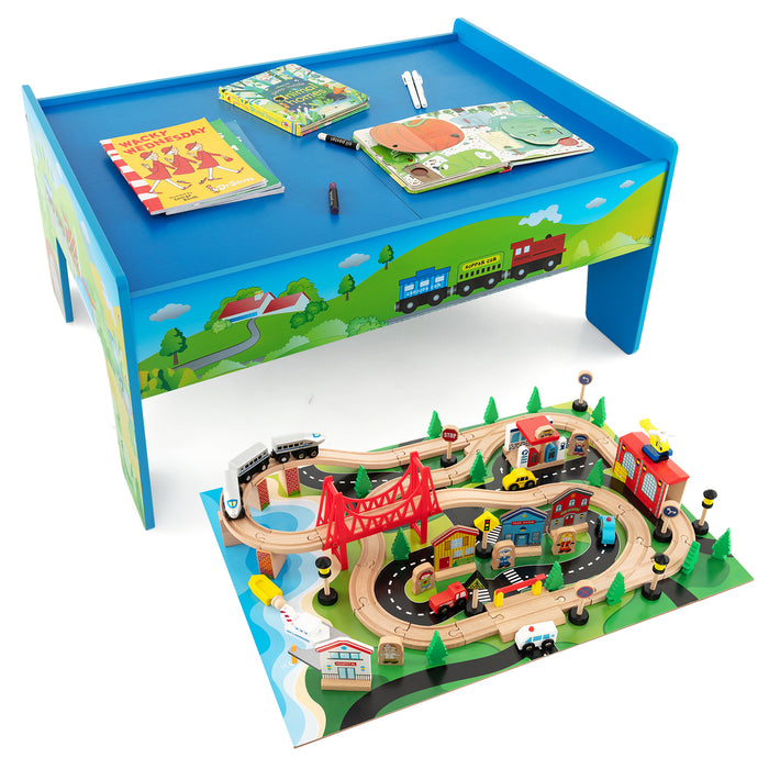 80-Piece Wooden Train Set and Table