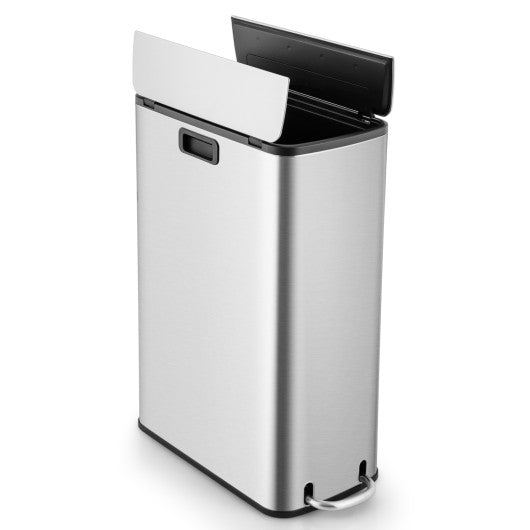 12 Gal Stainless Steel Trash Can with Soft-Closing Wing Lids-Silver