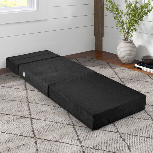 Tri-fold Folding Sleeper Sofa Bed for Living Room Bedroom-Black