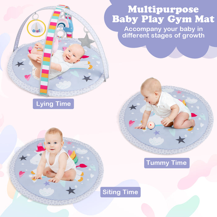 Baby Play Gym Mat 7-in-1 Tummy Time Activity Mat with 5 Detachable Toys-Multicolor