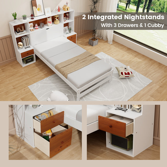 Bed Frame with Storage Headboard and Nightstands-Twin Size