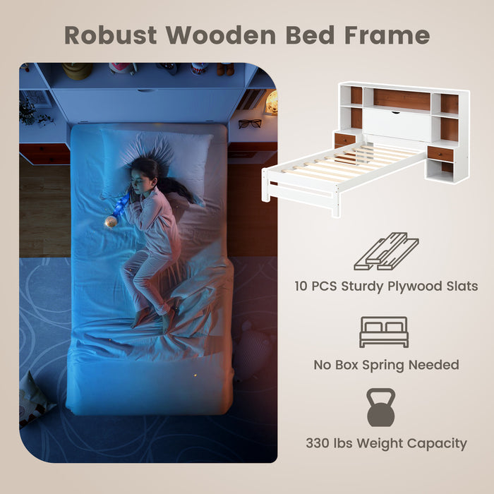 Bed Frame with Storage Headboard and Nightstands-Twin Size