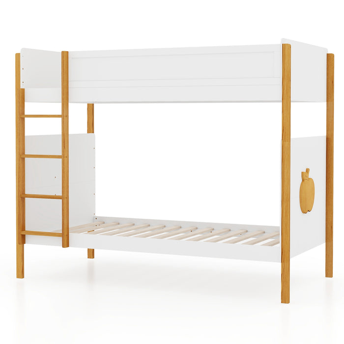 Twin Over Twin Bunk Bed with Integrated Ladder and Safety Guardrails-Twin Size