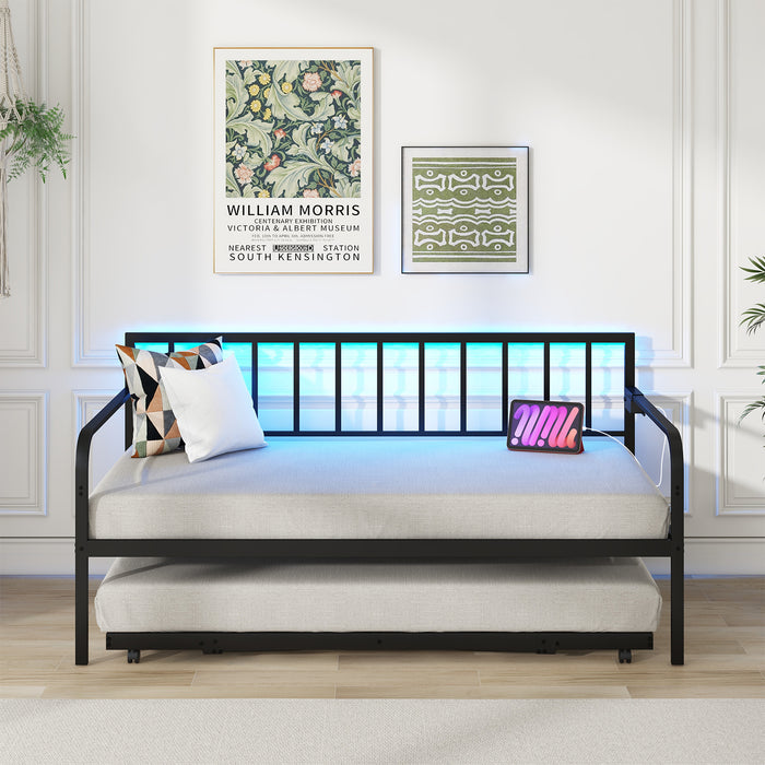 Twin Daybed with Charging Station and LED Lights-Black