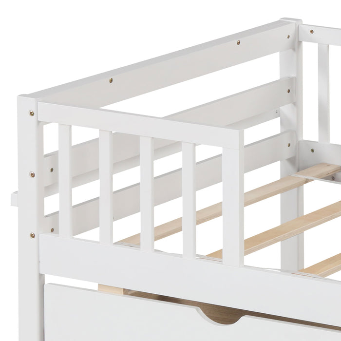 Twin Daybed with Fence and 2 Drawers Kids Bed for Boys & Girls-White