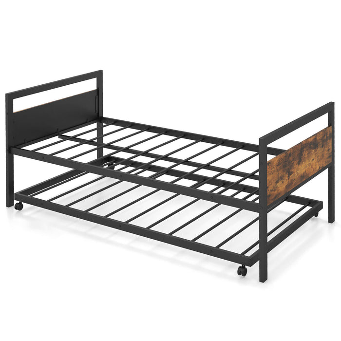 Twin Metal Daybed with Trundle Lockable Wheels-Twin Size