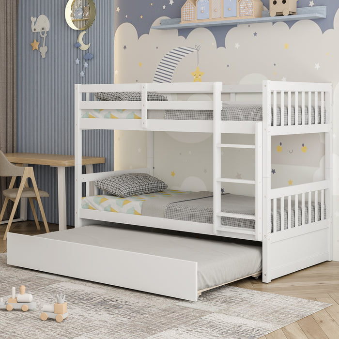 Twin Over Twin Bunk Bed with Pull-out Trundle and Ladder-White