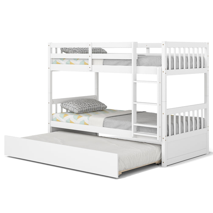 Twin Over Twin Bunk Bed with Pull-out Trundle and Ladder-White