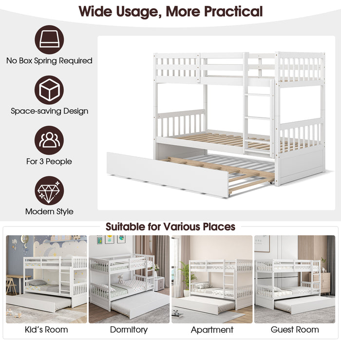 Twin Over Twin Bunk Bed with Pull-out Trundle and Ladder-White