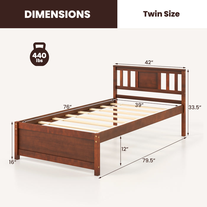 Wooden Platform Bed with Headboard and Slat Support-Twin Size