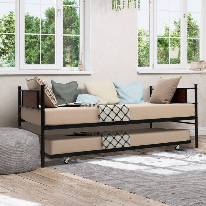 Twin Size 2-In-1 Daybed Frame with Pullout Trundle