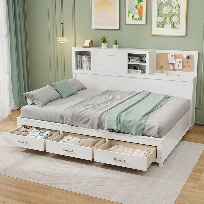 Twin/Full Size Wooden Daybed with 3 Drawers with Storage Shelves-Twin Size