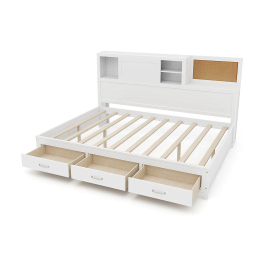 Twin/Full Size Wooden Daybed with 3 Drawers with Storage Shelves-Twin Size