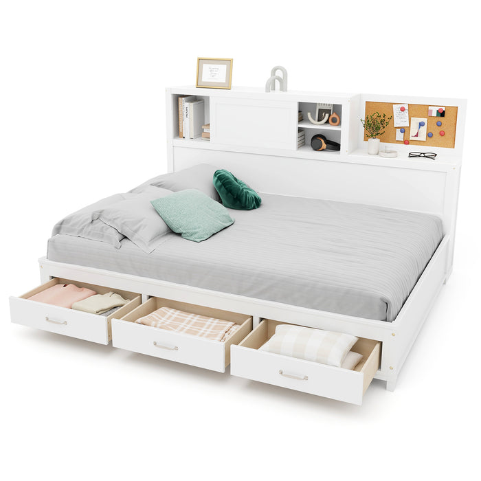 Twin/Full Size Wooden Daybed with 3 Drawers with Storage Shelves-Twin Size