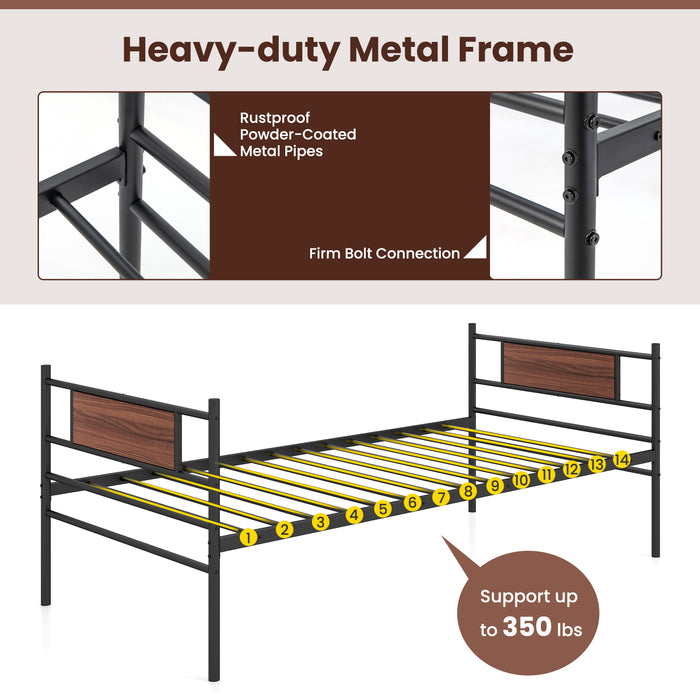 Twin Size Metal Daybed with Trundle and Wood Grain Headboard