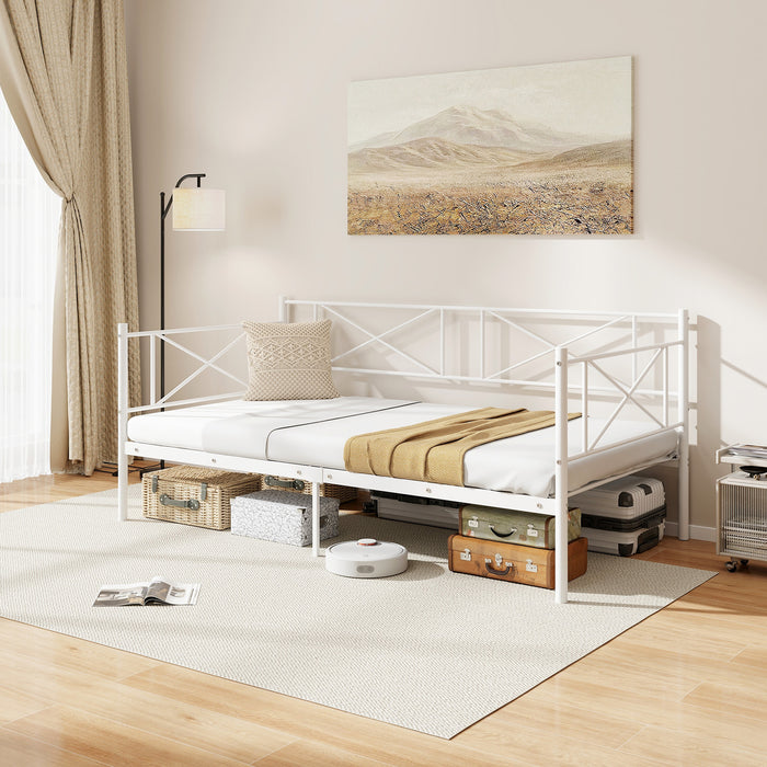 Twin Size Platform Bed with Heavy-duty Metal Slat Support-White