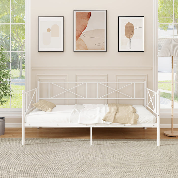 Twin Size Platform Bed with Heavy-duty Metal Slat Support-White