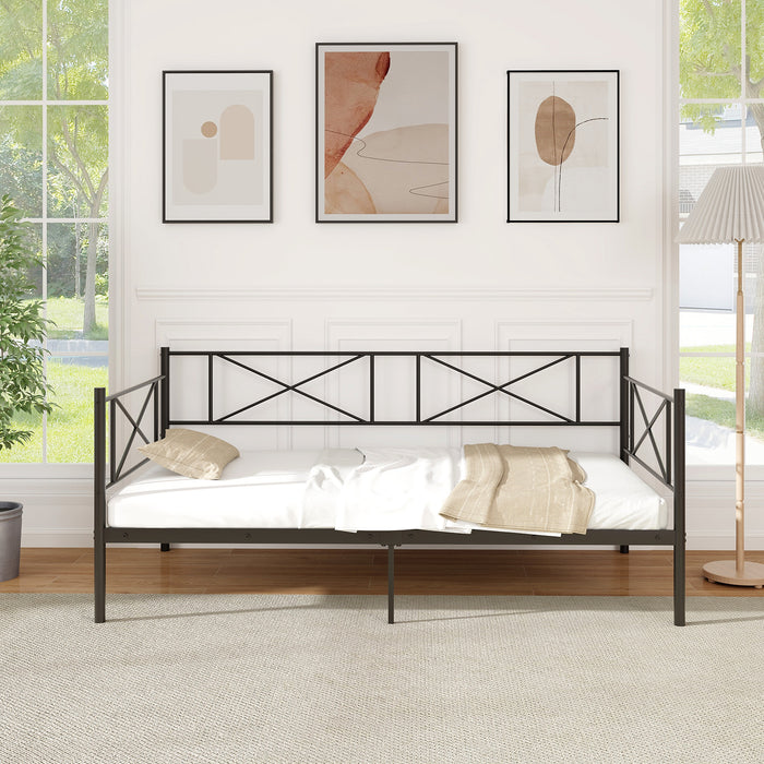 Twin Size Platform Bed with Heavy-duty Metal Slat Support-Black