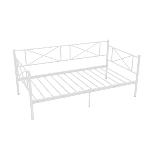 Twin Size Platform Bed with Heavy-duty Metal Slat Support-White