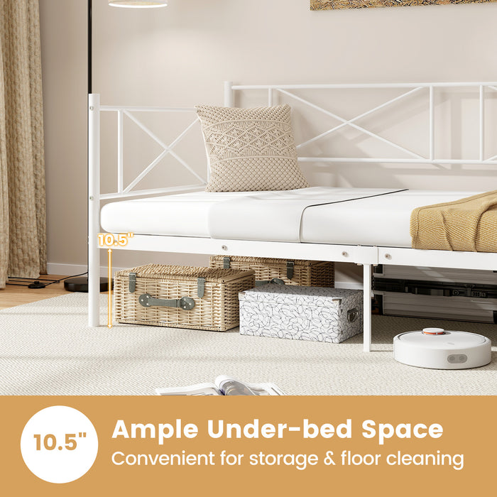 Twin Size Platform Bed with Heavy-duty Metal Slat Support-White