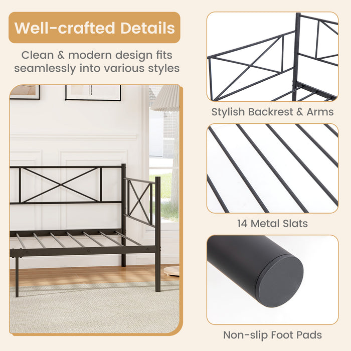 Twin Size Platform Bed with Heavy-duty Metal Slat Support-Black