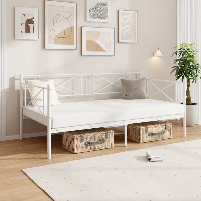 Twin Size Platform Bed with Heavy-duty Metal Slat Support-White