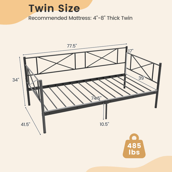 Twin Size Platform Bed with Heavy-duty Metal Slat Support-Black