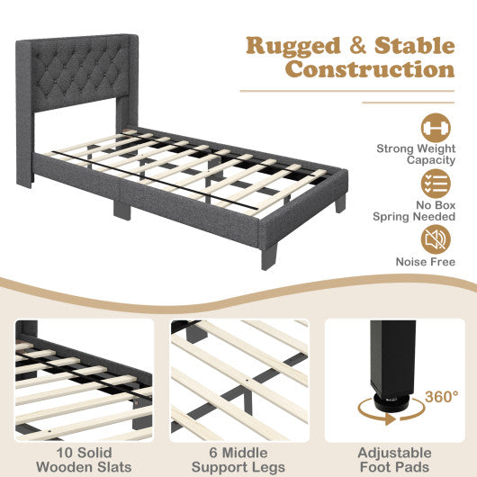 Twin/Full/Queen Size Upholstered Platform Bed with Button Tufted Headboard-Twin Size