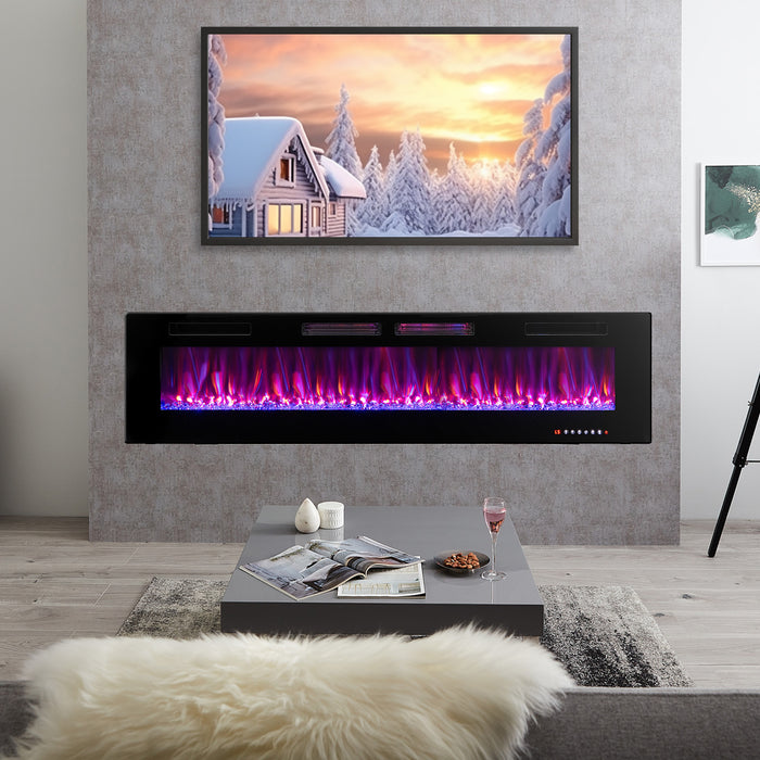 42/50/60/72 Inch Ultra-Thin Electric Fireplace with Decorative Crystals-72 inches