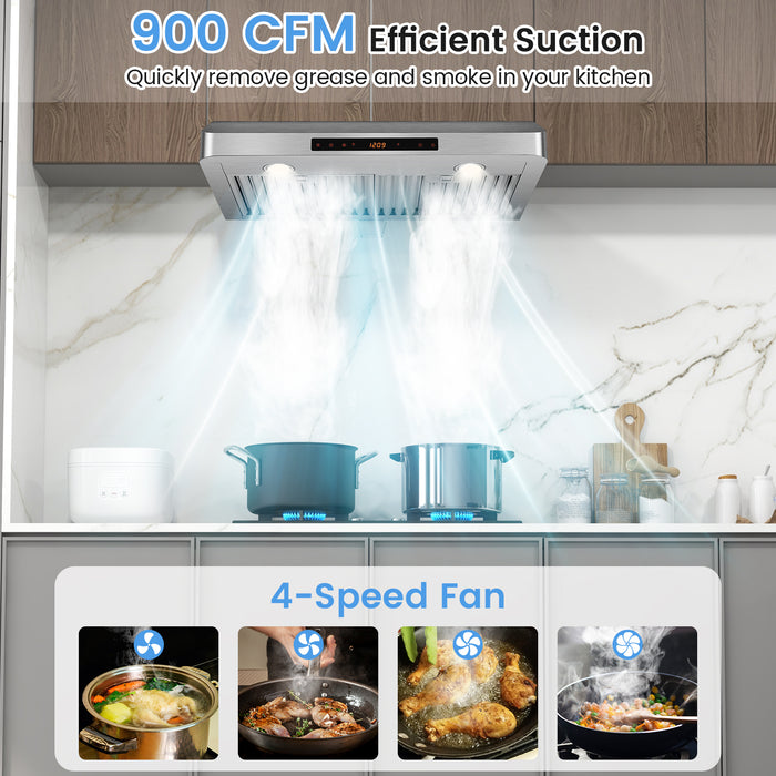 35.5/29.5 Inch Under Cabinet Range Hood 900 CFM Kitchen Vent with 4 Fan Speed-29.5 inches