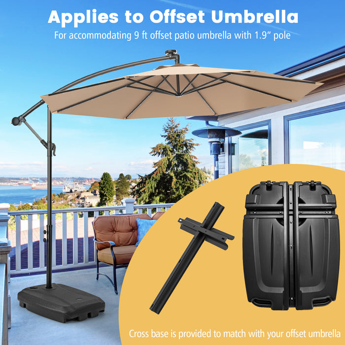 Fillable Universal Offset Umbrella Base with Cross Base and Wheels-Black