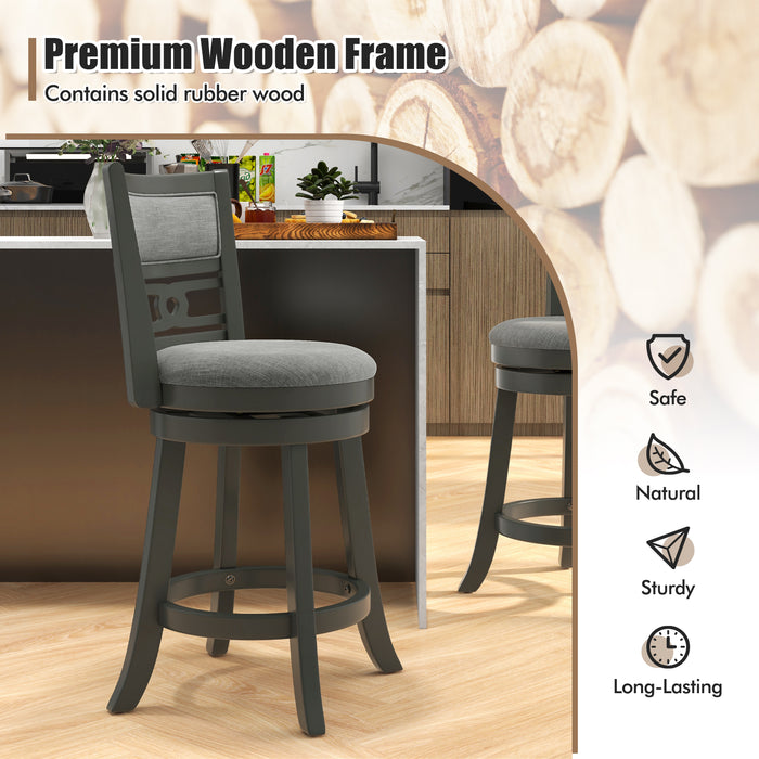 26" Counter Height Bar Chair with Wooden Frame Swivel Seat and Footrest for Pub Bar Restaurant-2 Pack