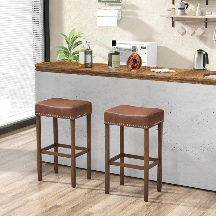 Upholstered Bar Stools Set of 2 with Footrests for Counter-Brown