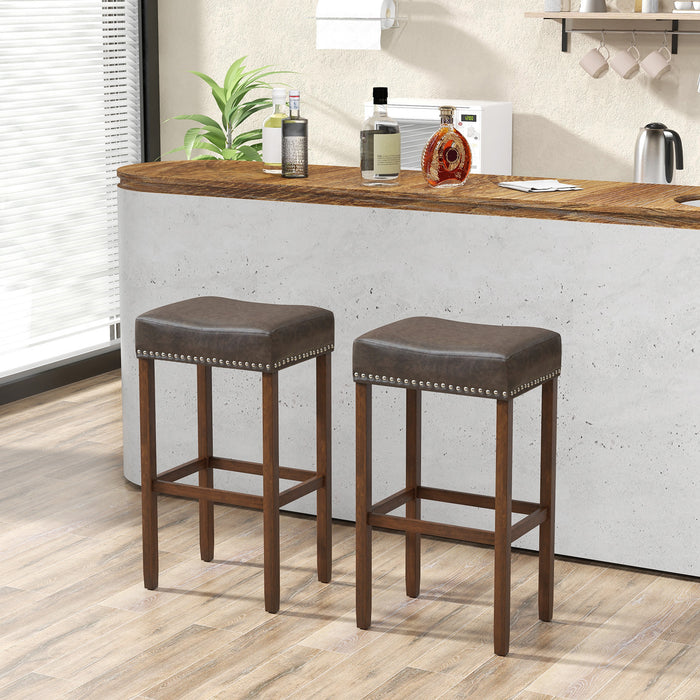 Upholstered Bar Stools Set of 2 with Footrests for Counter-Gray