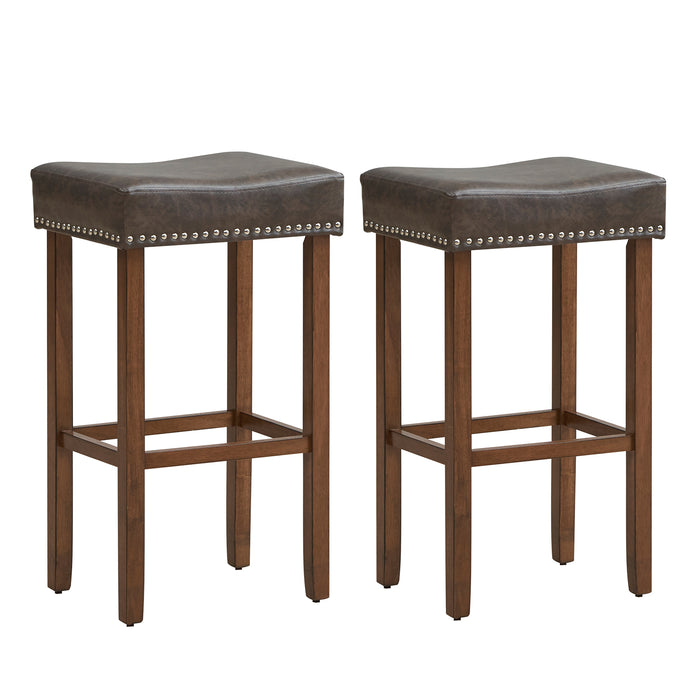 Upholstered Bar Stools Set of 2 with Footrests for Counter-Gray