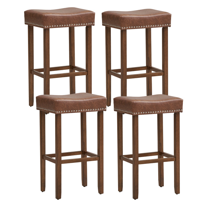 Upholstered Bar Stools Set of 2 with Footrests for Counter-Brown