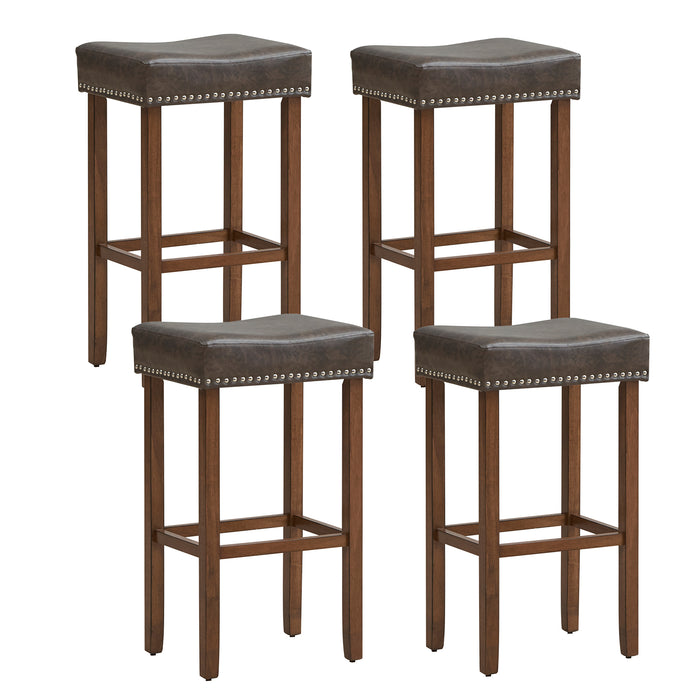 Upholstered Bar Stools Set of 2 with Footrests for Counter-Gray