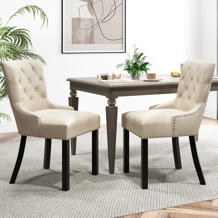 Upholstered Dining Chairs Set of 2 Tufted Wingback Chairs with Rubber Wood Legs-Beige