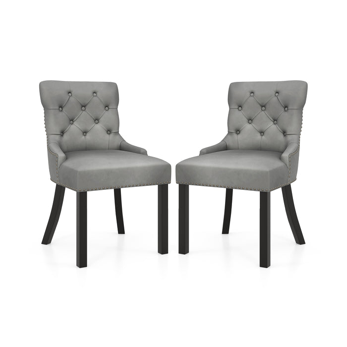 Upholstered Dining Chairs Set of 2 Tufted Wingback Chairs with Rubber Wood Legs-Gray