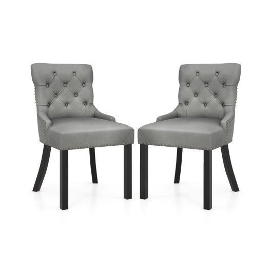 Upholstered Dining Chairs Set of 2 Tufted Wingback Chairs with Rubber Wood Legs-Gray