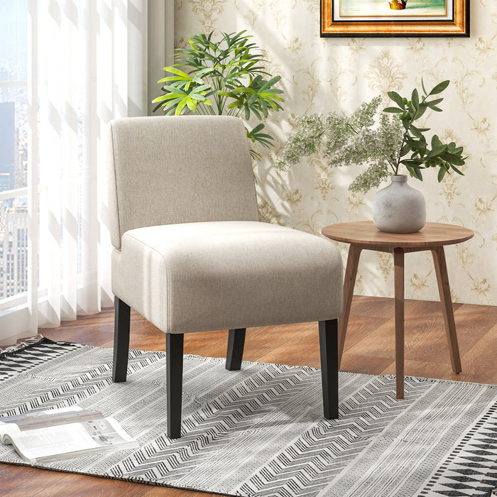 Upholstered Living Room Chair with Rubber Wood Legs-Beige