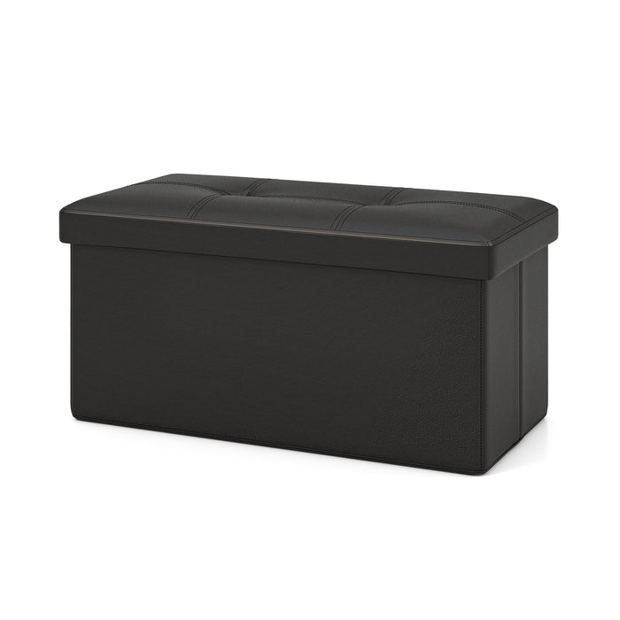 Upholstered Rectangle Footstool with PVC Leather Surface and Storage Function-Black