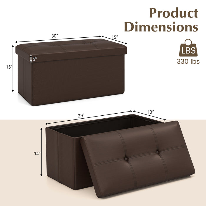 Upholstered Rectangle Footstool with PVC Leather Surface and Storage Function-Brown