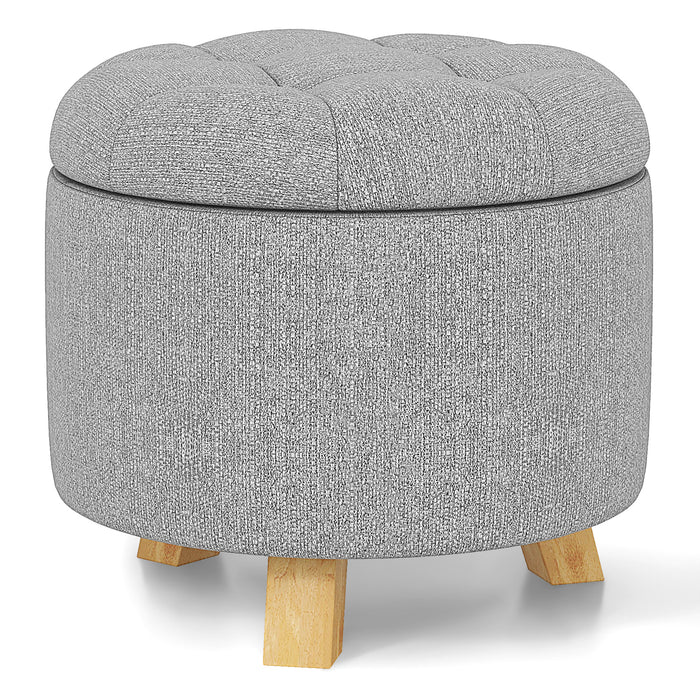 Upholstered Round Ottoman with Solid Rubber Feet-Gray