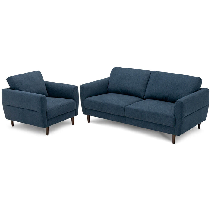 2 Pieces Upholstered Sofa Set with Removable Cushion Covers-Navy