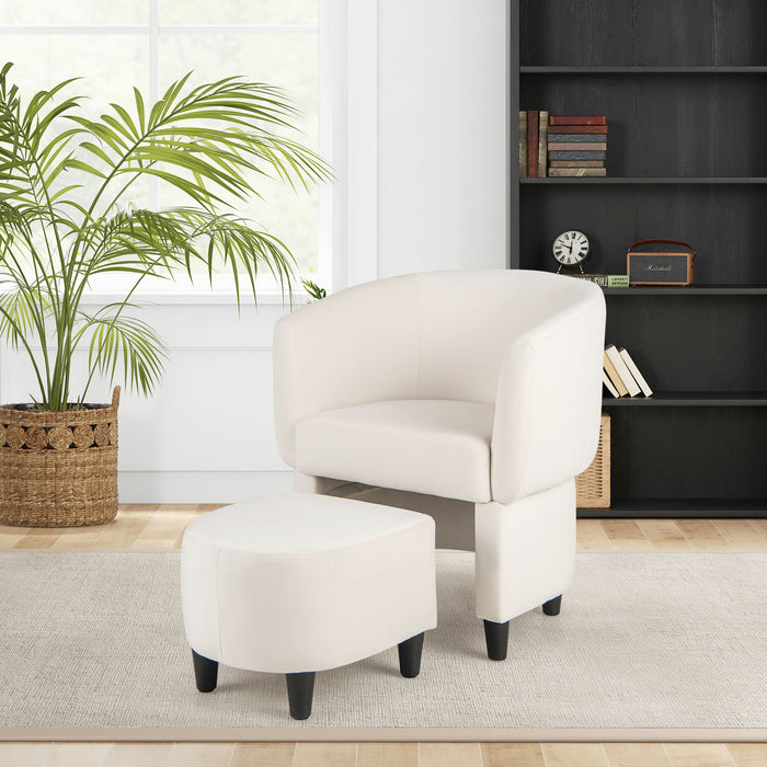 Upholstered Velvet Barrel Chair with Ottoman-Beige