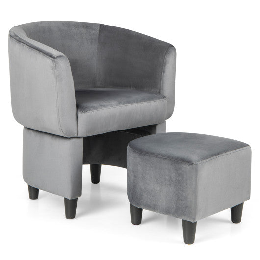 Upholstered Velvet Barrel Chair with Ottoman-Grey