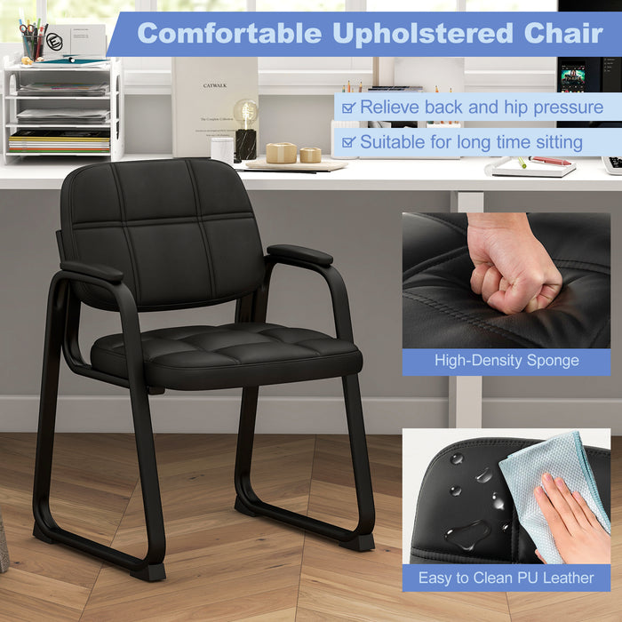 Upholstered Waiting Room Chair with Armrest and Ergonomic Backrest-Black