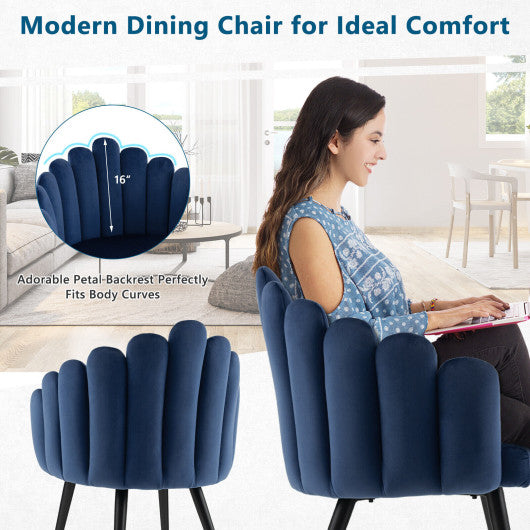 Modern Velvet Dining Chair with Metal Base and Petal Backrest-Blue